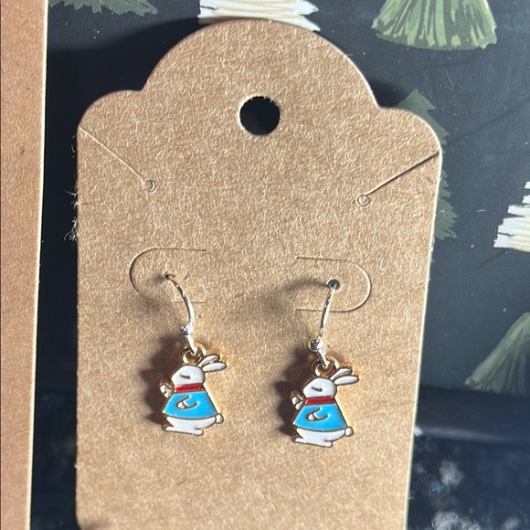 Hand Crafted Blue and White Bunny Earrings - Picture 4 of 4